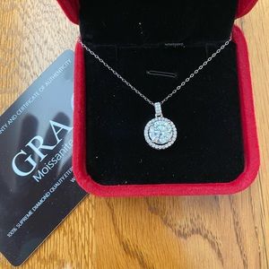 GRA 3 Carat Halo Moissanite 925 Sterling Silver Necklace
